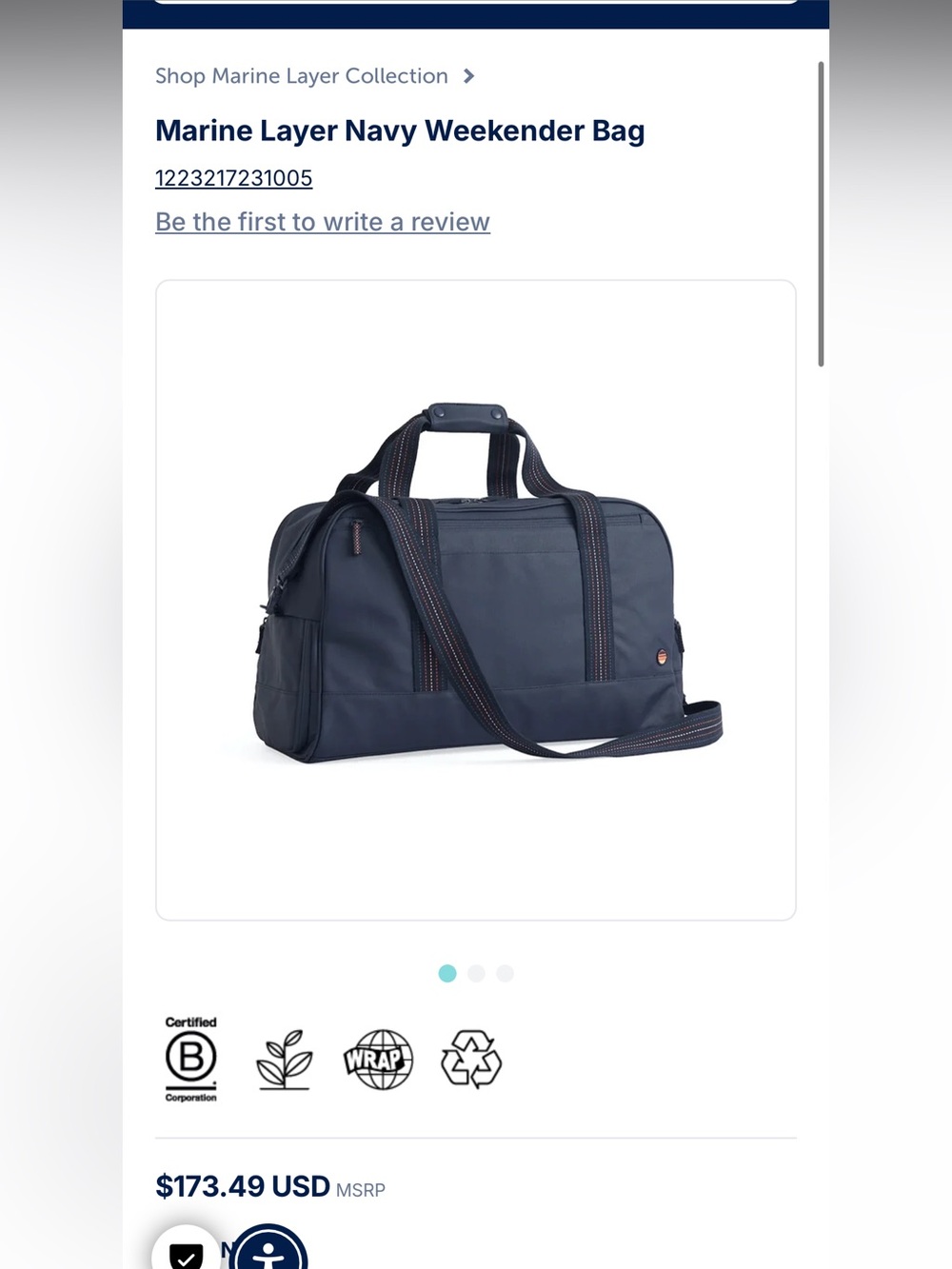 New-Marine Layer Navy Weekender Bag with Red Stitching - Men